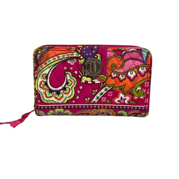 Vera Bradley Women's Cotton RFID Turnlock Wallet - Pink Swirls - Picture 2 of 12
